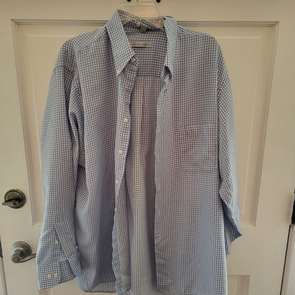 Geoffrey Beene Blue White Gingham Dress Shirt XL Preppy Spring Easter Church